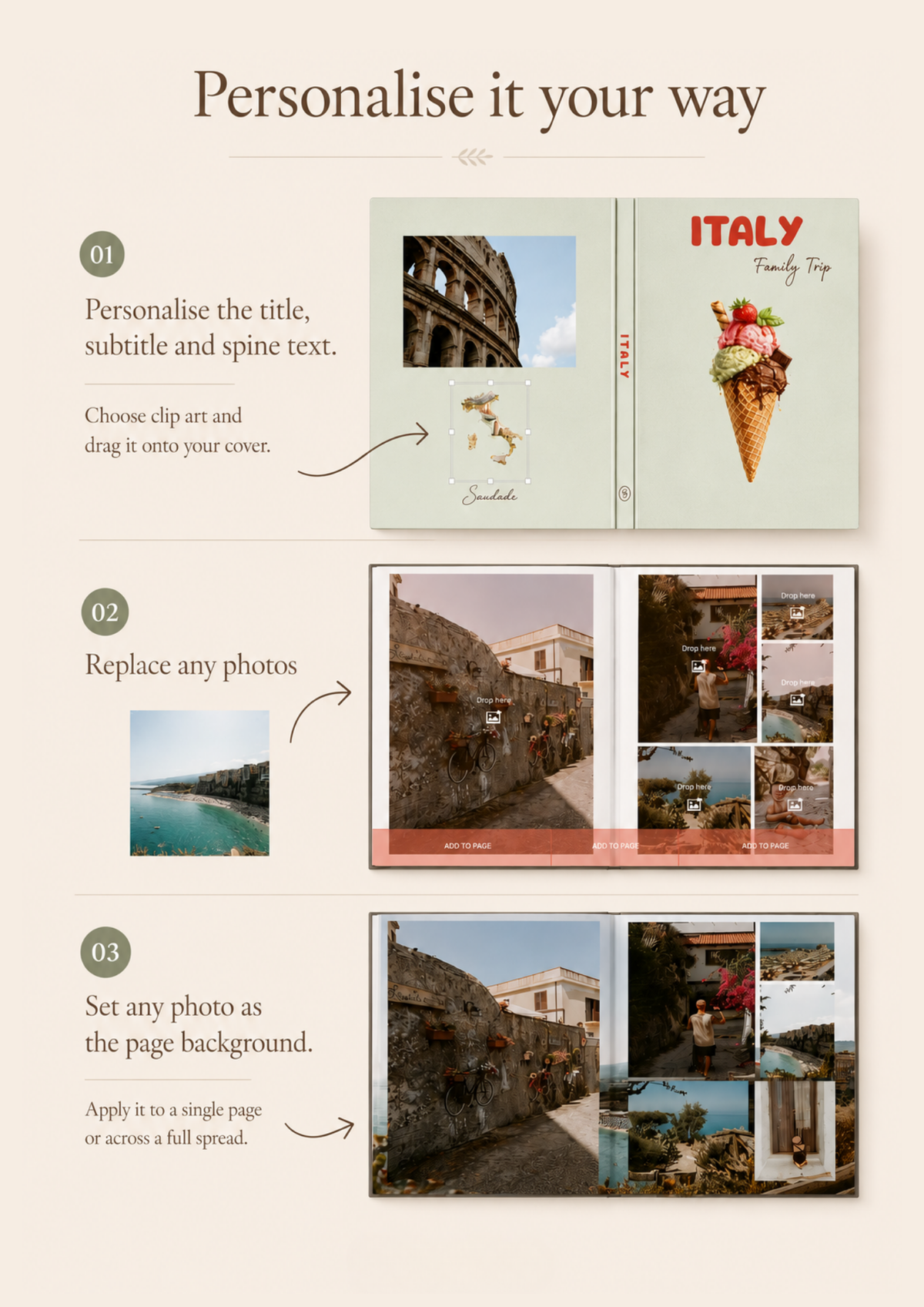 Hardcover Portrait, Hardcover Landscape, Hardcover Square, Layflat Landscape